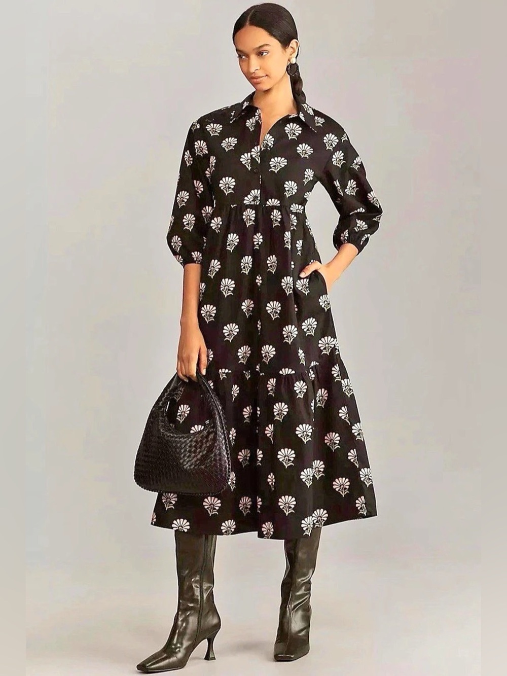 maeve The Soren Long-Sleeve Midi Shirtdress Floral XXS (Runs big)